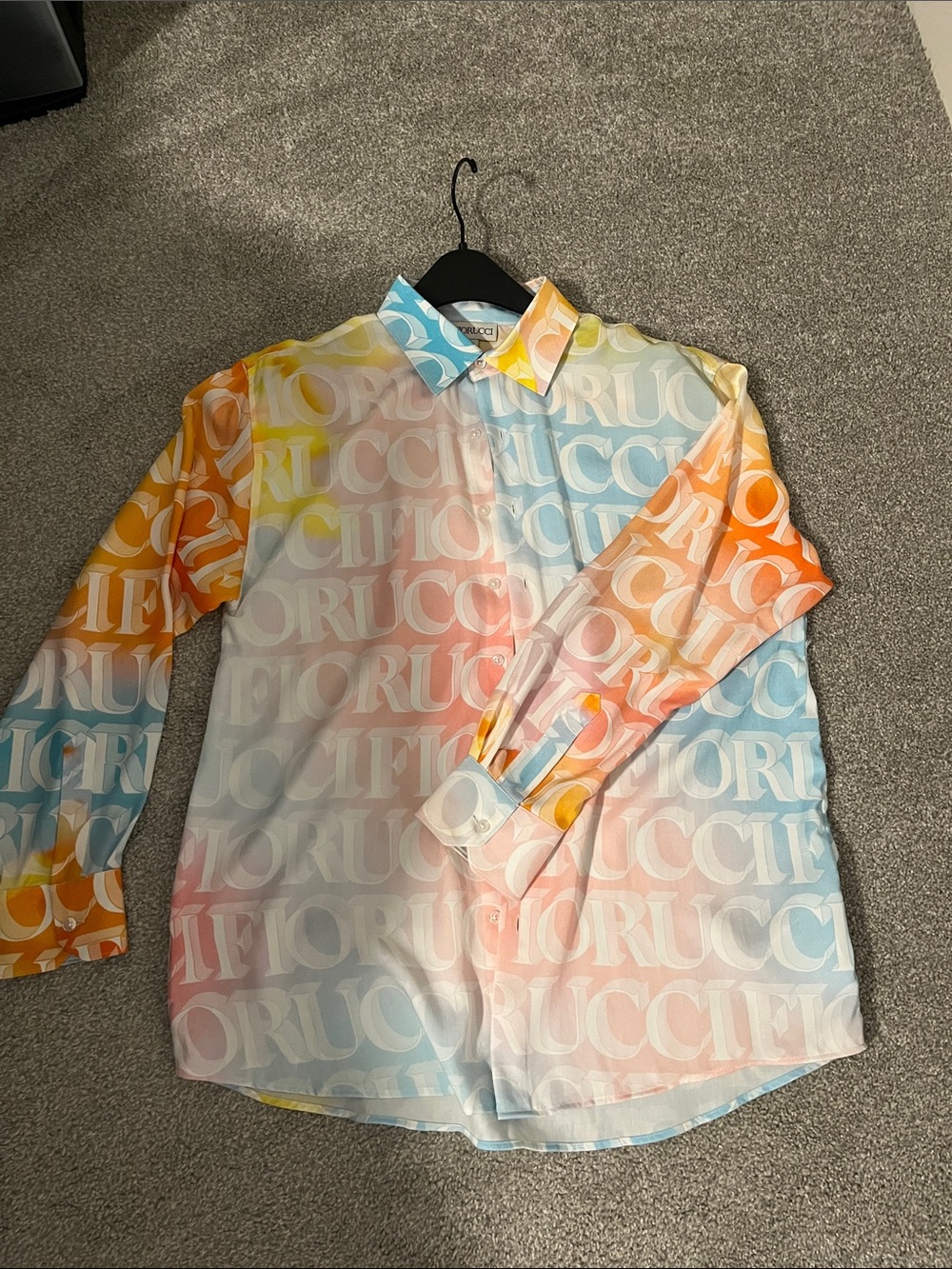 FIORUCCI Pastel Multicolor Logo-Print Silk Dress Shirt
